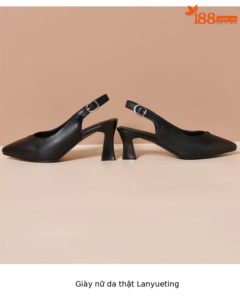 Giày sandal cao gót nữ mũi nhọn quai ngang da thật gót 7 cm — Gạo trắng - 7cm chi tiết 4