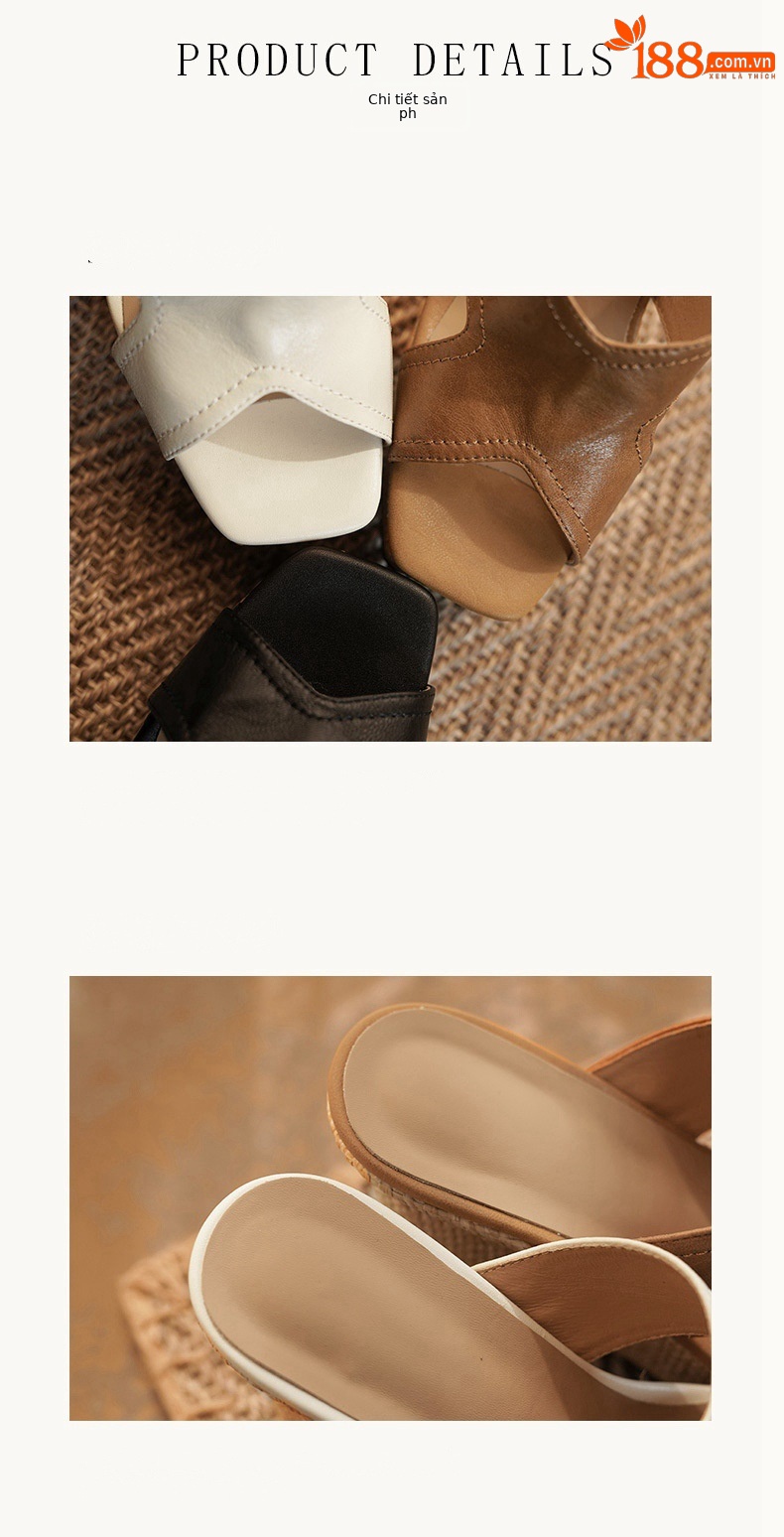 Sandal cao gót nữ hở mũi da dê đế xuồng dày — màu nâu chi tiết 7