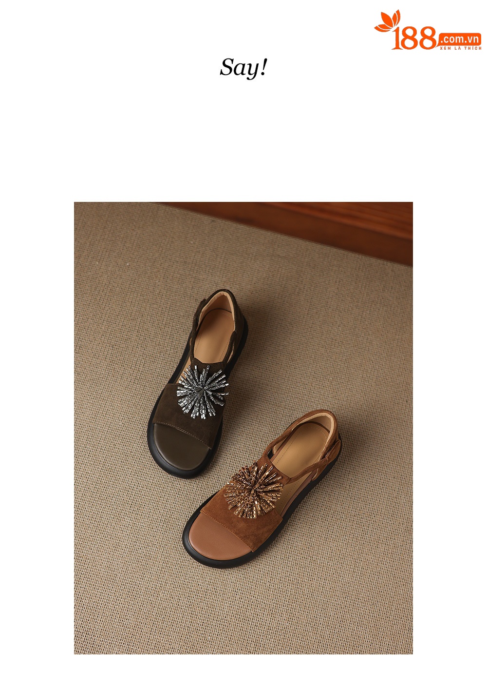 Sandal hở mũi nữ đế dày da cừu đính đá pháo hoa — màu xanh đậm chi tiết 3