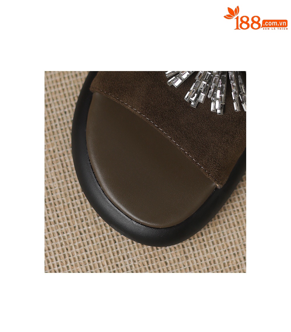 Sandal hở mũi nữ đế dày da cừu đính đá pháo hoa — màu xanh đậm chi tiết 12