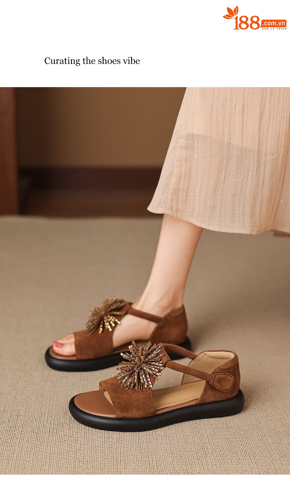 Sandal hở mũi nữ đế dày da cừu đính đá pháo hoa — màu xanh đậm chi tiết 16