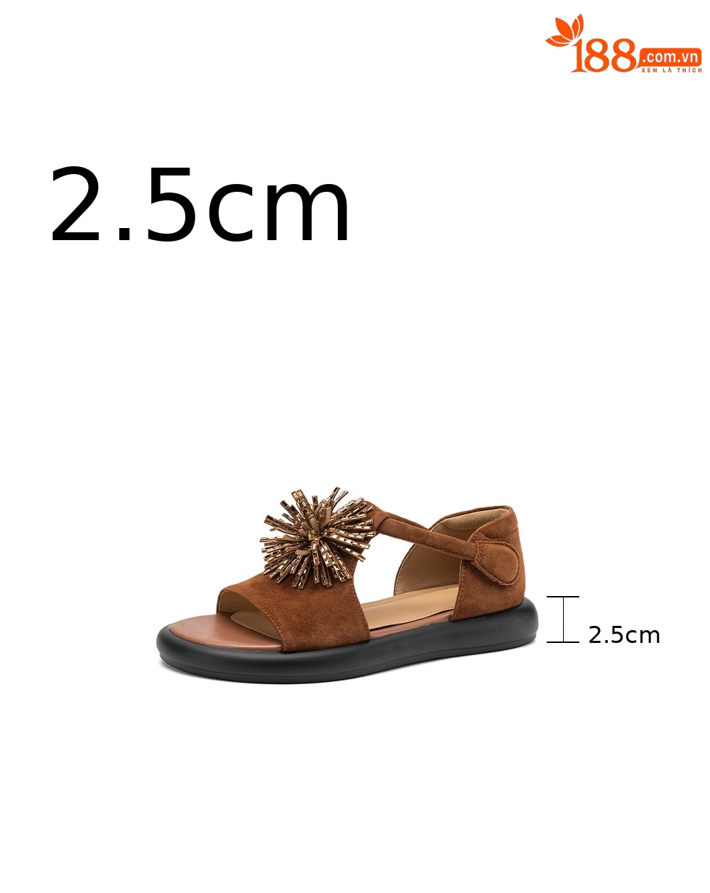 Sandal hở mũi nữ đế dày da cừu đính đá pháo hoa — màu xanh đậm chi tiết 4
