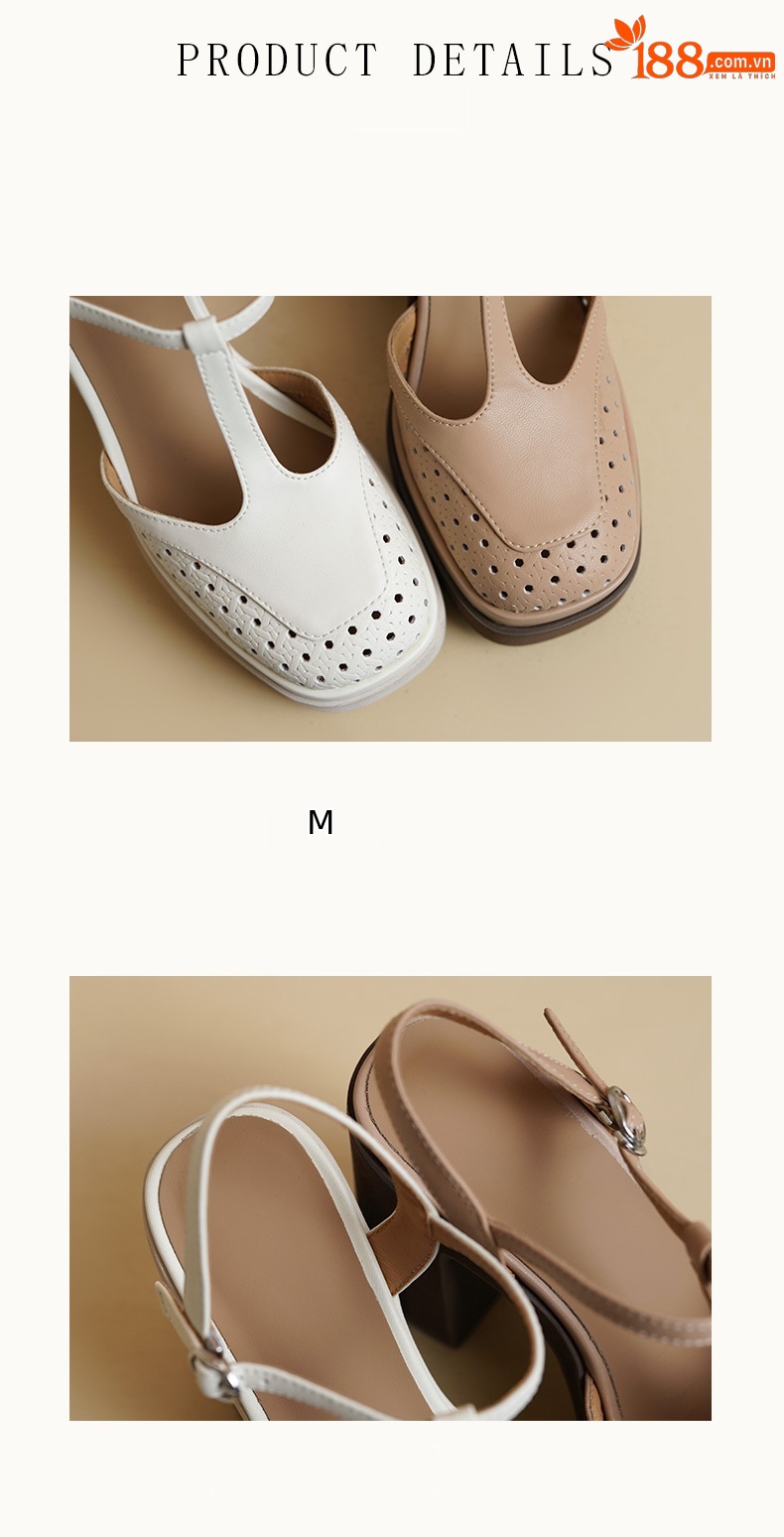 Sandal cao gót nữ mũi nhọn quai T khóa, đế dày 11 cm, phong cách dệt — màu trắng ngà chi tiết 9