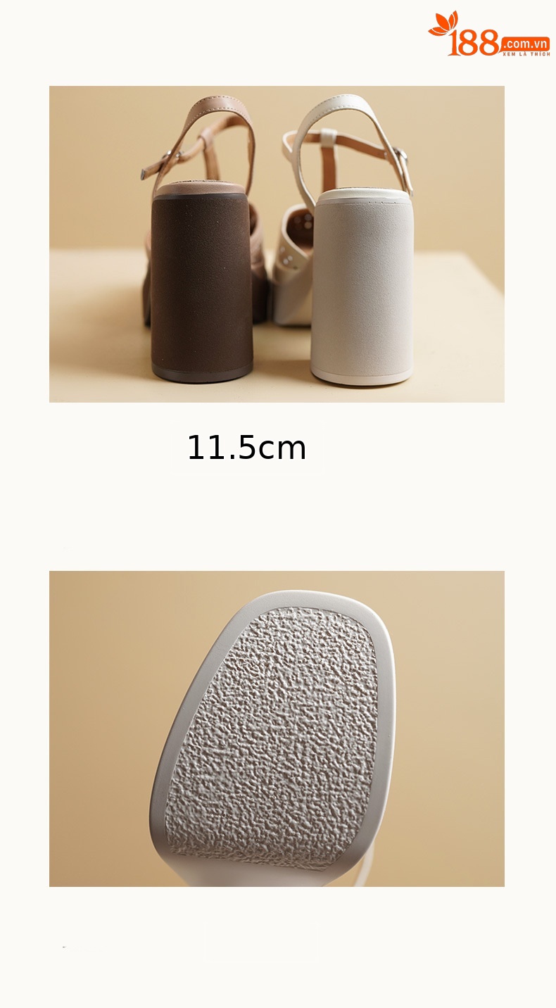 Sandal cao gót nữ mũi nhọn quai T khóa, đế dày 11 cm, phong cách dệt — màu trắng ngà chi tiết 10