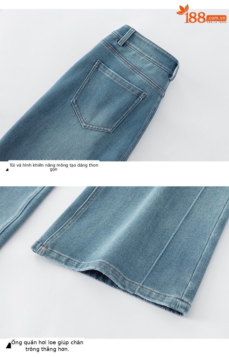 Quần jean nữ cạp cao ống rộng vải Tencel cotton co giãn 4 chiều dáng suông nhẹ — xanh lam chi tiết 17