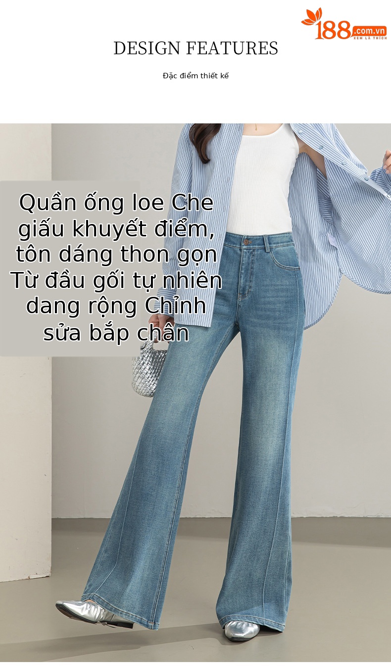 Quần jean nữ cạp cao ống rộng vải Tencel cotton co giãn 4 chiều dáng suông nhẹ — xanh lam chi tiết 8