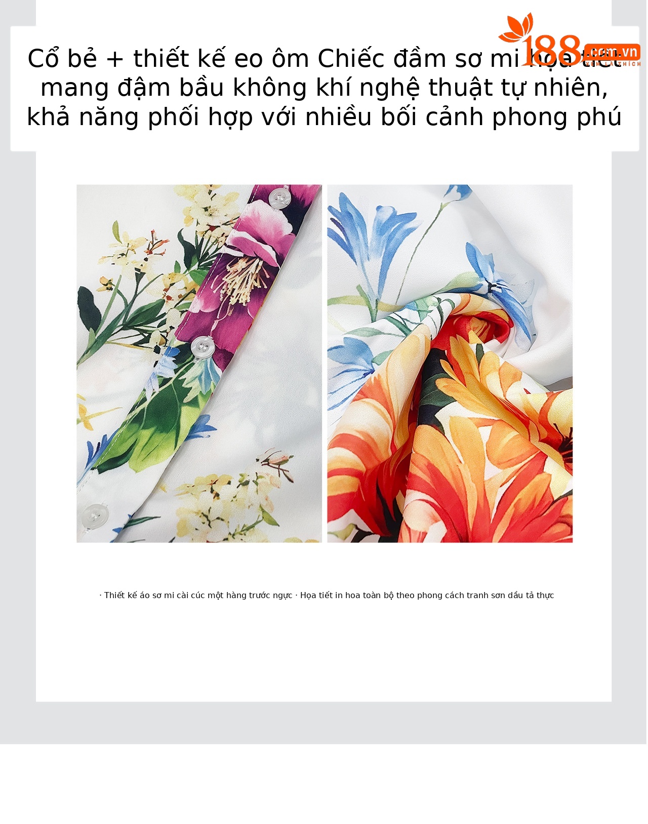Đầm maxi nữ thắt eo cổ ve in họa tiết hoa phong cách Pháp — màu trắng chi tiết 9