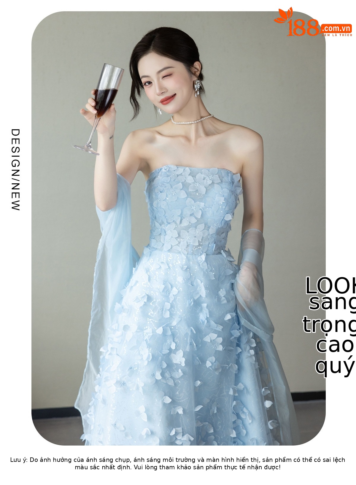 Đầm maxi nữ thắt eo dự tiệc cưới kiểu dáng thanh lịch — Xanh dương chi tiết 2