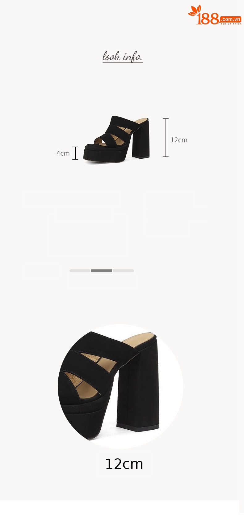 Sandal cao gót nữ hở mũi gót thô 12 cm đế dày phong cách La Mã — đen chi tiết 3
