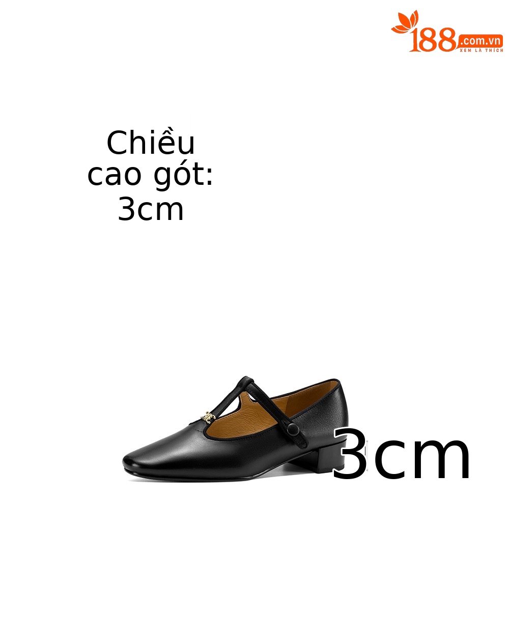 Giày Mary Jane nữ da bò mũi vuông gót thấp 3 cm quai T khóa — đen chi tiết 4