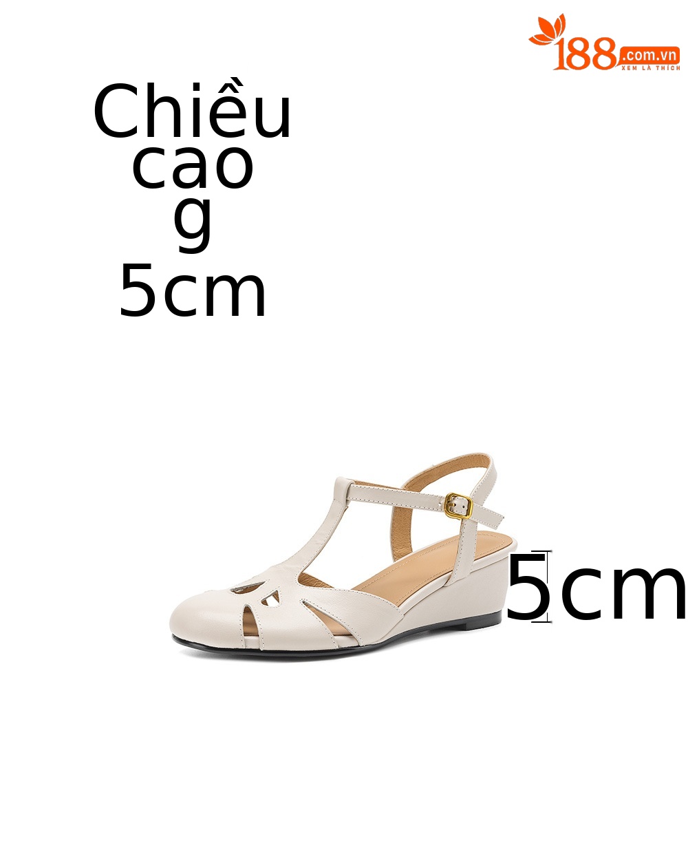 Sandal nữ quai chữ T mũi kín gót nêm cao 5 cm — màu be chi tiết 3
