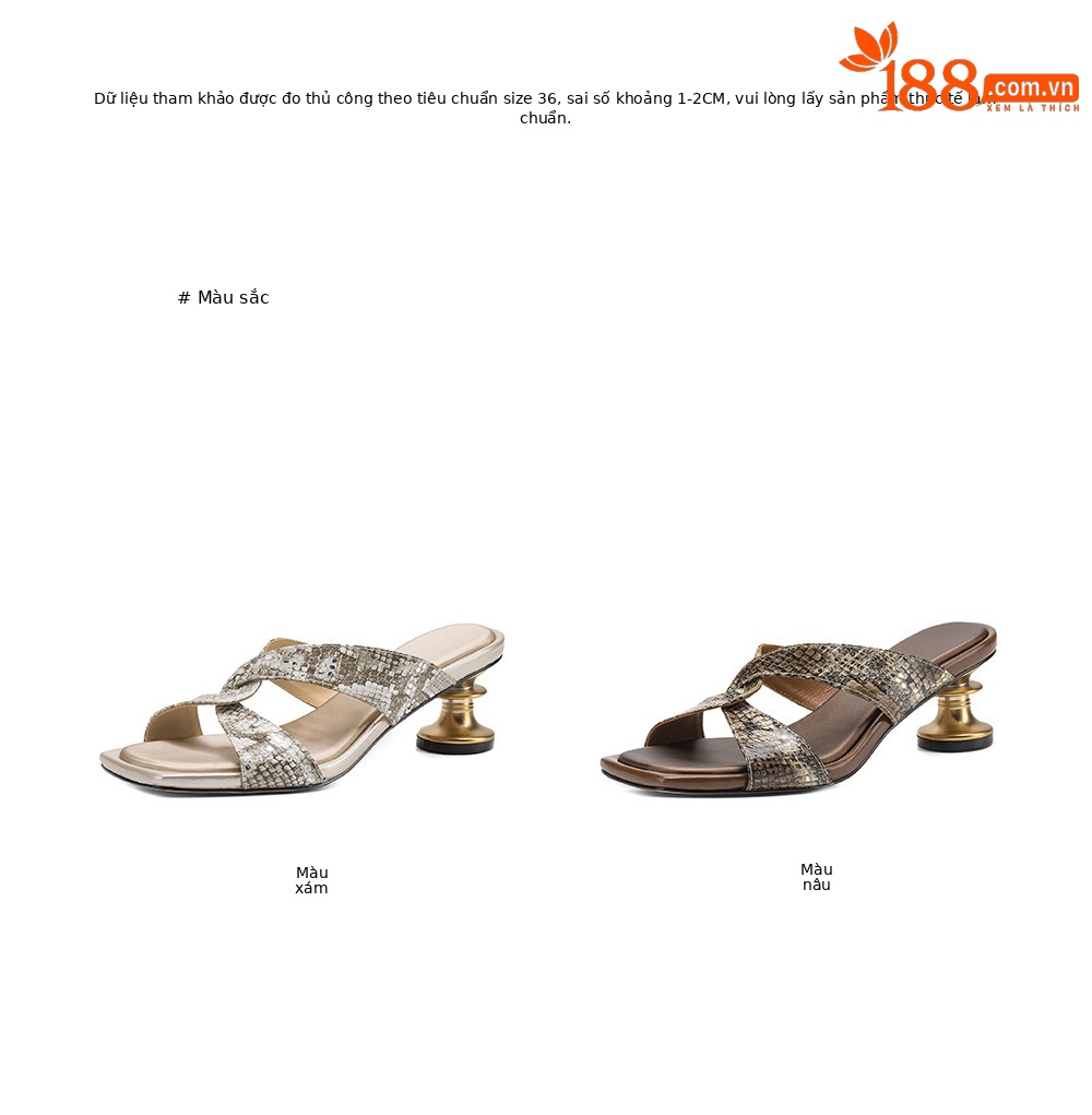 Sandal cao gót nữ hở mũi quai chéo vân rắn, gót cao 9 cm, mũi vuông kim loại — màu nâu, màu xám chi tiết 4
