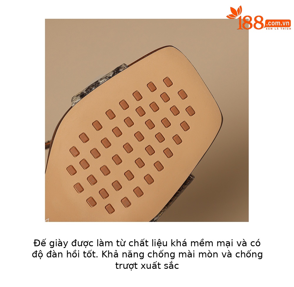Sandal cao gót nữ hở mũi quai chéo vân rắn, gót cao 9 cm, mũi vuông kim loại — màu nâu, màu xám chi tiết 7