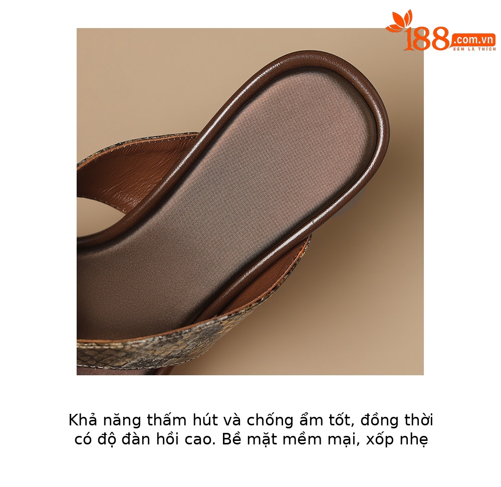 Sandal cao gót nữ hở mũi quai chéo vân rắn, gót cao 9 cm, mũi vuông kim loại — màu nâu, màu xám chi tiết 8