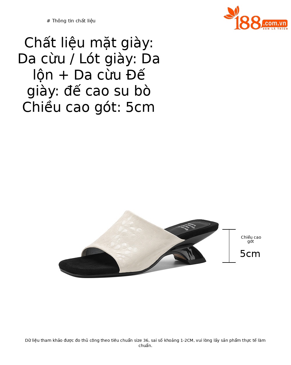 Sandal cao gót nữ mũi vuông hở ngón, gót xuồng 7 cm, da cừu mềm — màu đen, màu trắng ngà chi tiết 3
