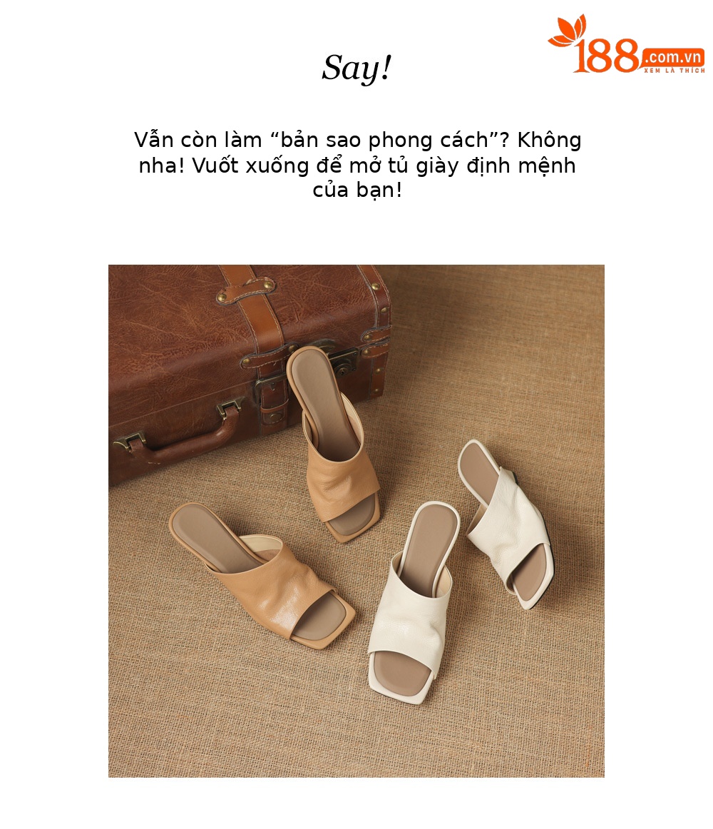 Sandal cao gót nữ mũi hở da cừu siêu mềm, quai ngang, gót xuồng 5 cm, phong cách Pháp — Trà sữa màu, màu trắng ngà chi tiết 2