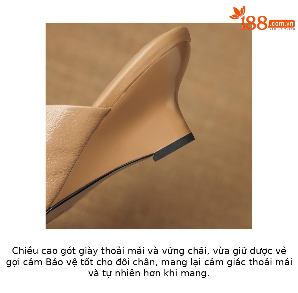 Sandal cao gót nữ mũi hở da cừu siêu mềm, quai ngang, gót xuồng 5 cm, phong cách Pháp — Trà sữa màu, màu trắng ngà chi tiết 6