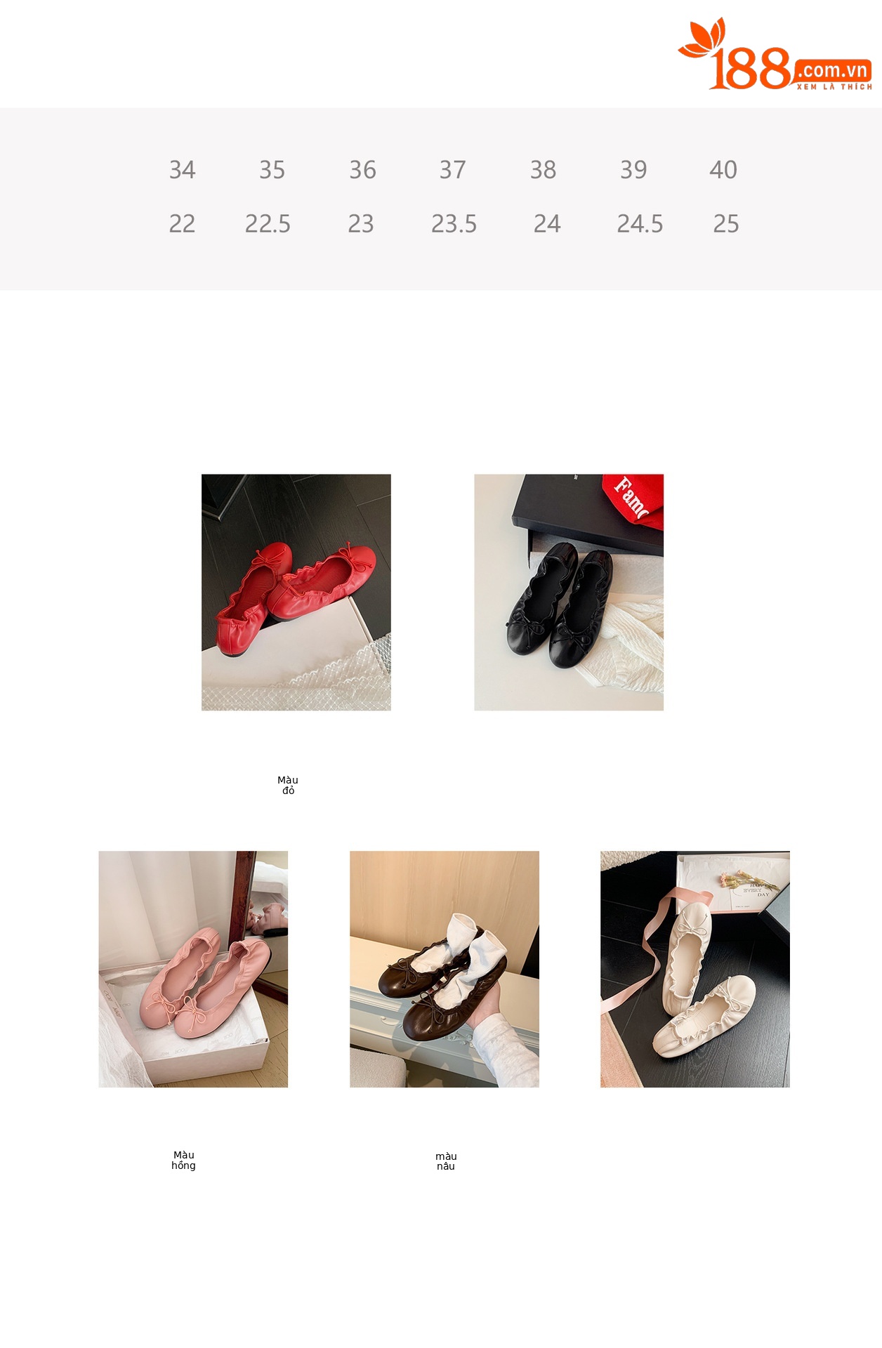 Giày ballet nữ mũi tròn buộc dây nơ, đế mềm, miệng nông — màu nâu chi tiết 4
