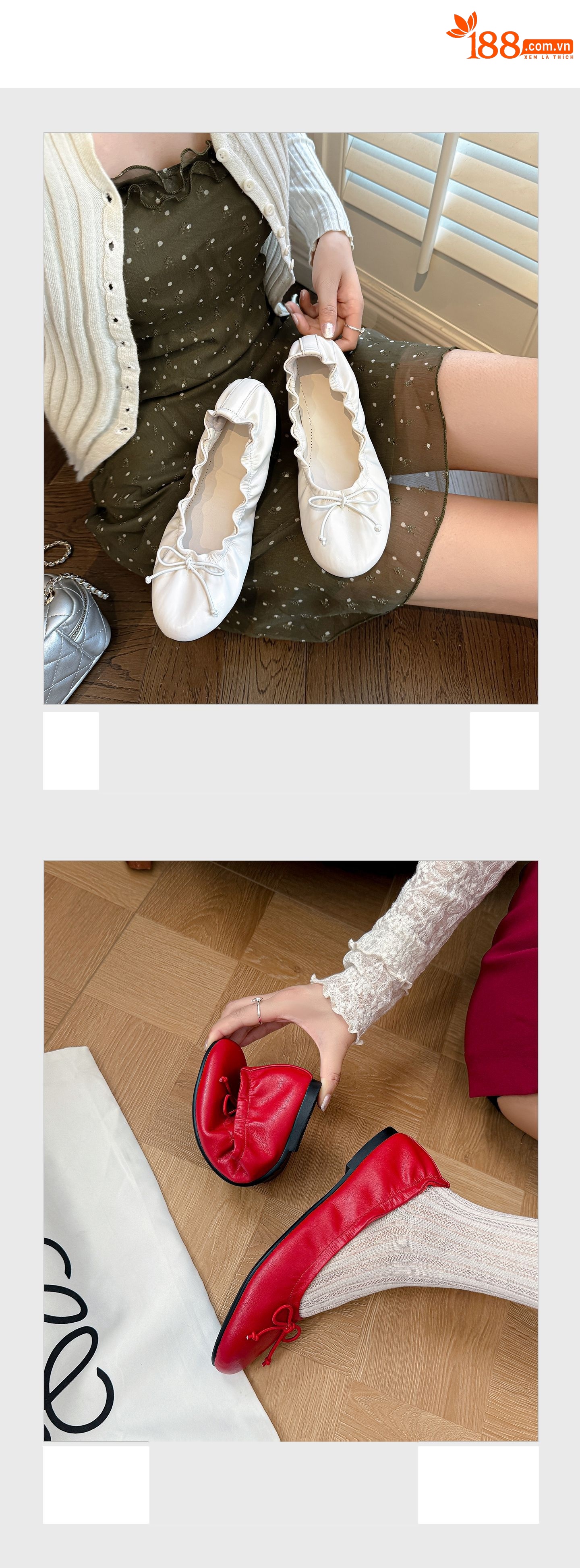 Giày ballet nữ mũi tròn buộc dây nơ, đế mềm, miệng nông — màu nâu chi tiết 8