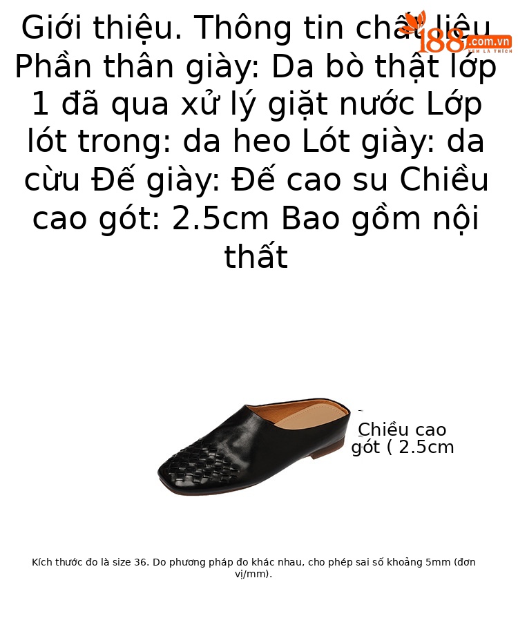 Dép mule nữ da bò mũi nhọn đế bệt kiểu dệt vintage — đen chi tiết 2