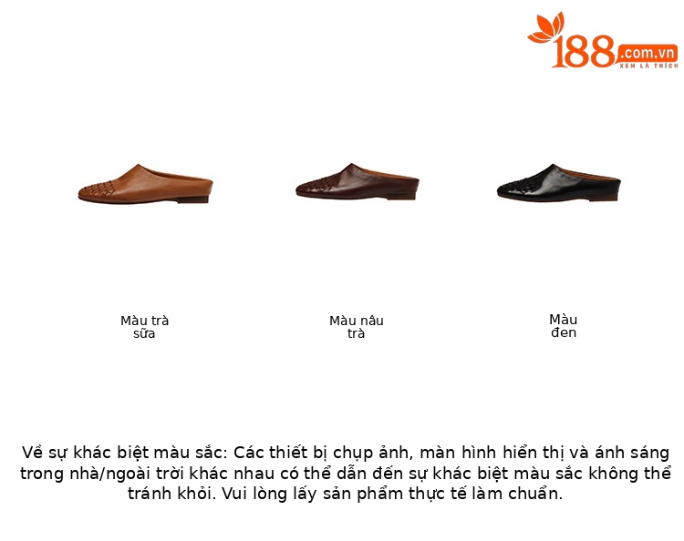 Dép mule nữ da bò mũi nhọn đế bệt kiểu dệt vintage — đen chi tiết 3