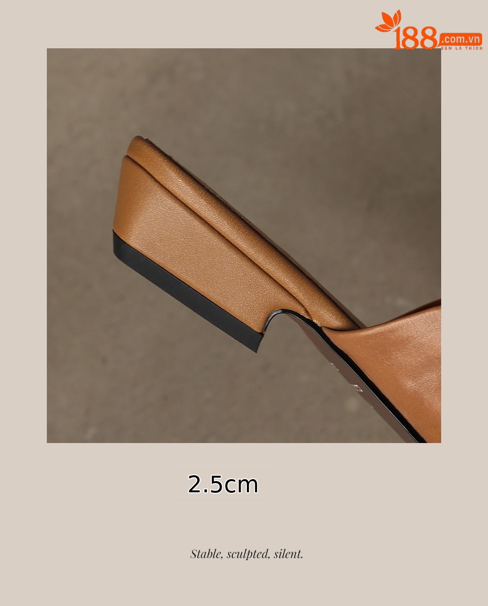 Dép sandal nữ quai chữ V mũi vuông da bò gót thấp — đen chi tiết 25