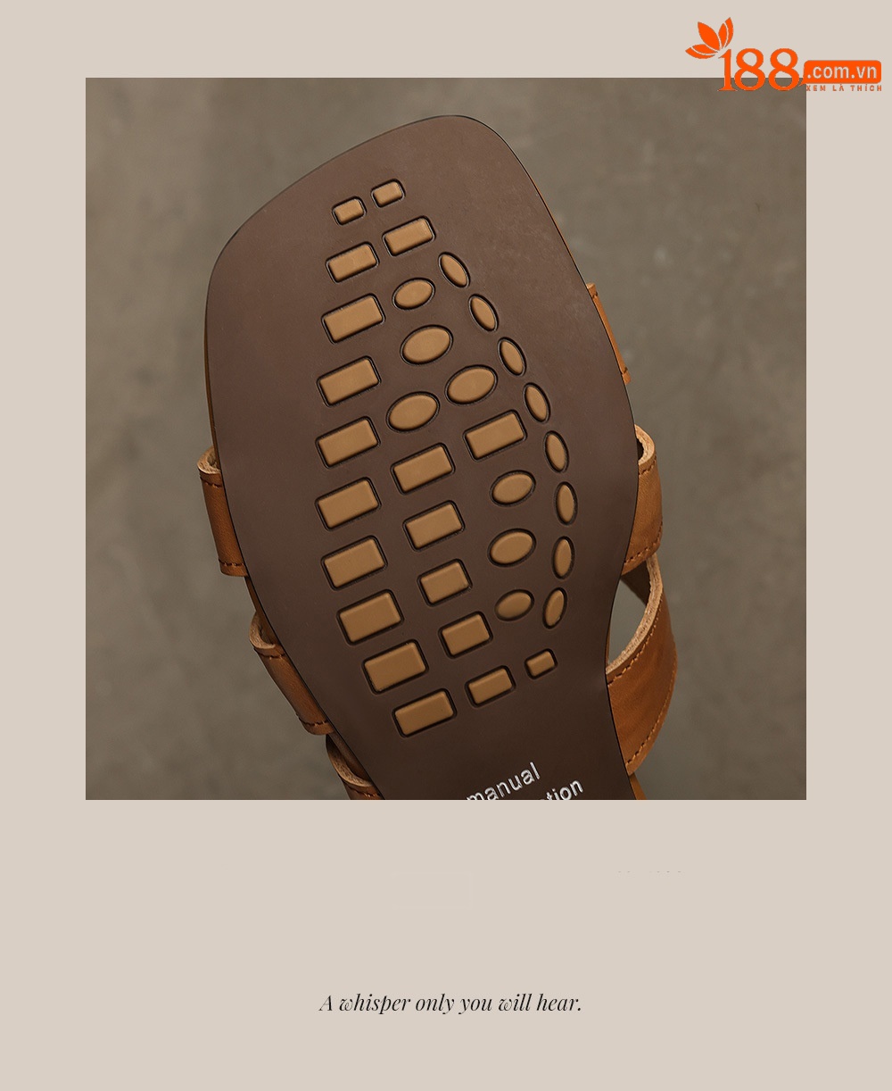 Dép sandal nữ quai chữ V mũi vuông da bò gót thấp — đen chi tiết 26