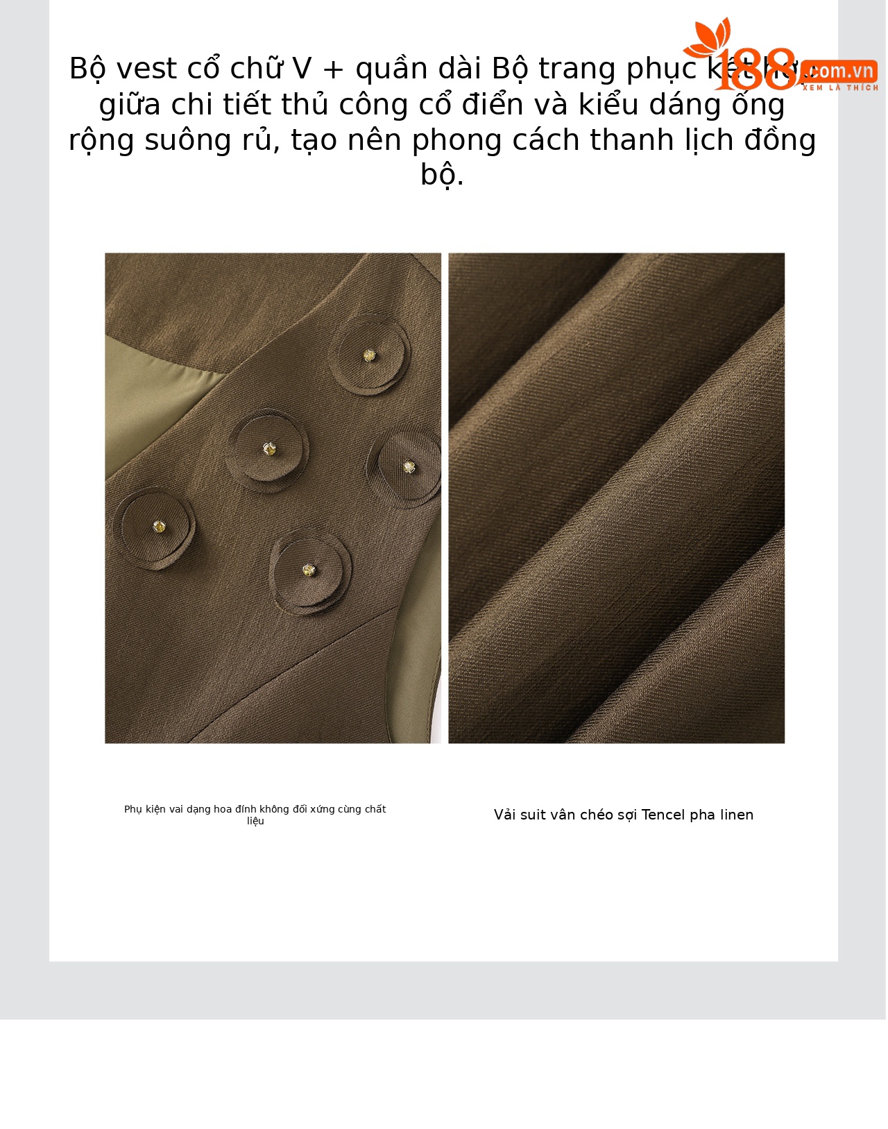 Bộ áo gile và quần ống rộng nữ phối vải linen pha tencel mát mẻ — Màu cà phê chi tiết 10