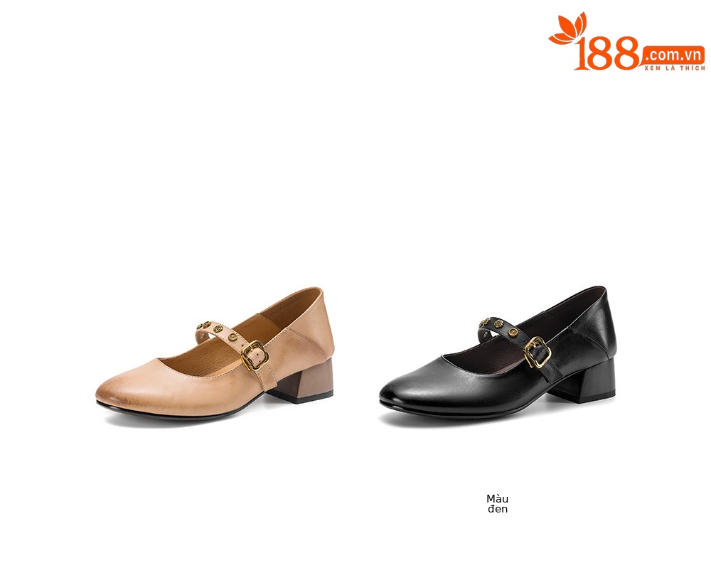Giày Mary Jane nữ quai ngang khóa đinh tán, gót thô 4 cm, mũi tròn kiểu ballet — đen chi tiết 5