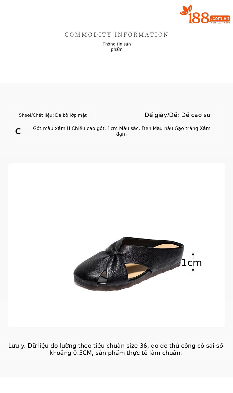 Dép sandal nữ da thật mũi nhọn quai chữ V đế bệt — màu nâu chi tiết 1