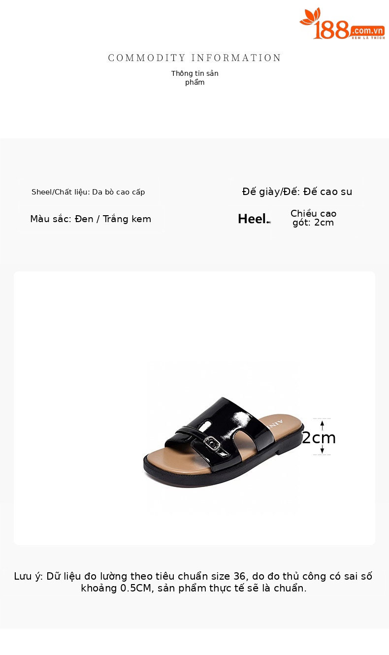Dép sandal nữ đế bệt da thật quai chữ V hở ngón đi biển — màu đen chi tiết 1