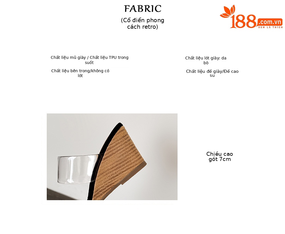 Dép sandal nữ quai chữ V gót cao 7 cm, phong cách nghỉ dưỡng, thiết kế trong suốt — màu nâu chi tiết 3