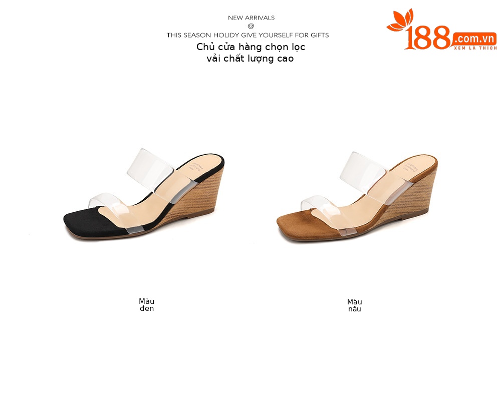 Dép sandal nữ quai chữ V gót cao 7 cm, phong cách nghỉ dưỡng, thiết kế trong suốt — màu nâu chi tiết 5