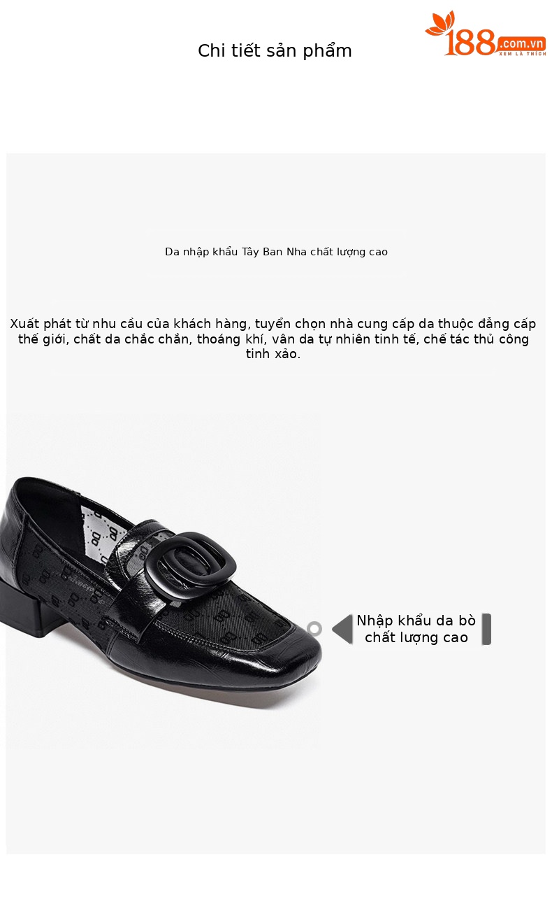 Sandal lười nữ mũi vuông gót thấp chất liệu da phối lưới thoáng khí — màu đen chi tiết 2