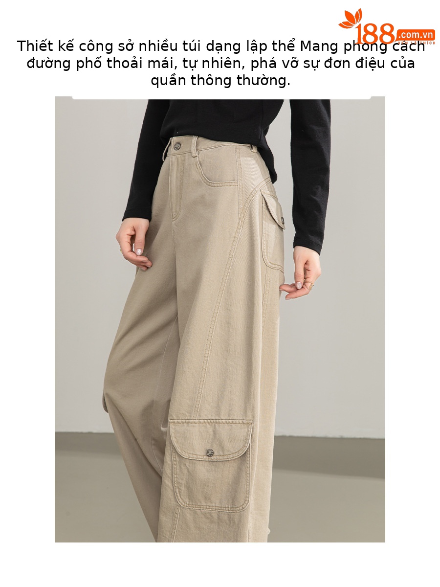 Quần ống rộng nữ eo cao túi lớn dáng suông thẳng — màu sắc