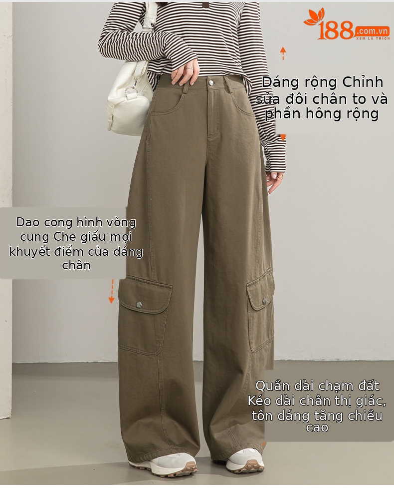 Quần ống rộng nữ eo cao túi lớn dáng suông thẳng — màu sắc chi tiết 4