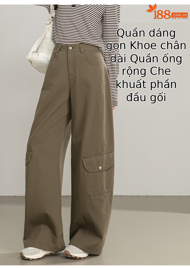 Quần ống rộng nữ eo cao túi lớn dáng suông thẳng — màu sắc chi tiết 8