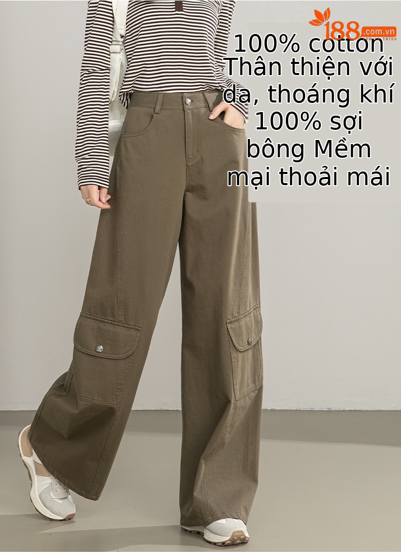Quần ống rộng nữ eo cao túi lớn dáng suông thẳng — màu sắc chi tiết 10