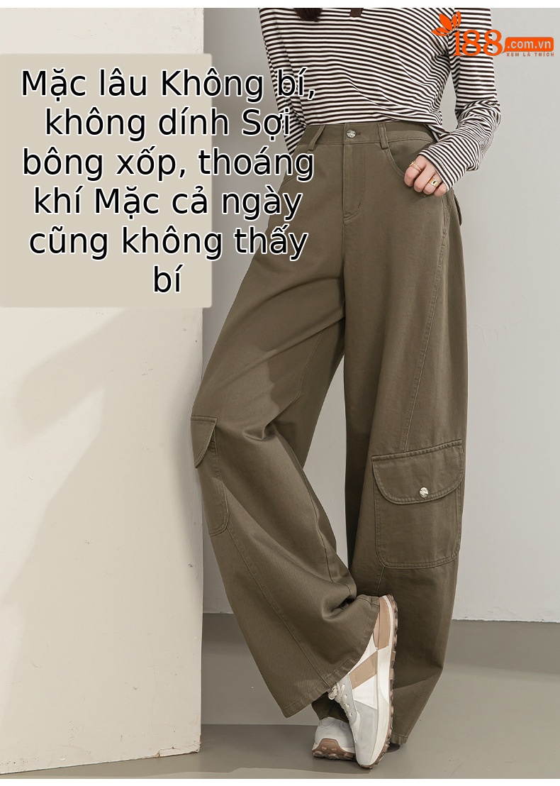 Quần ống rộng nữ eo cao túi lớn dáng suông thẳng — màu sắc chi tiết 12