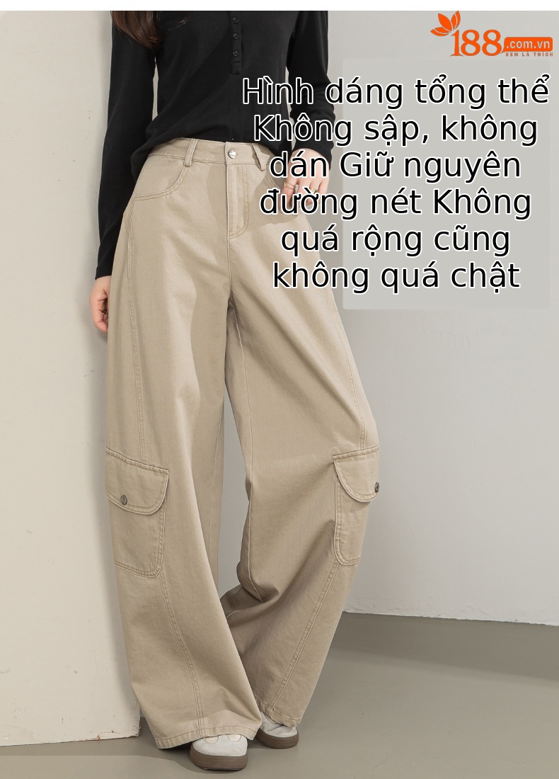 Quần ống rộng nữ eo cao túi lớn dáng suông thẳng — màu sắc chi tiết 13