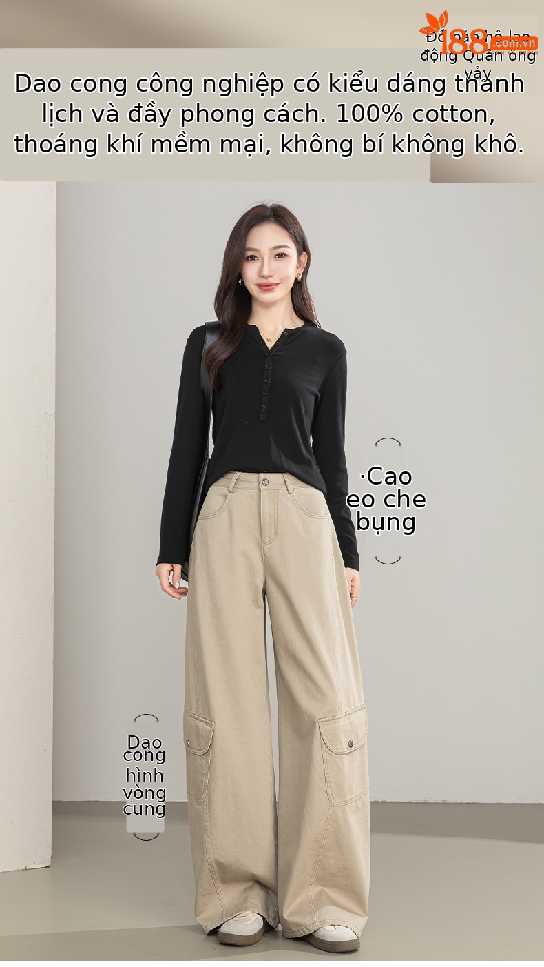 Quần ống rộng nữ eo cao túi lớn dáng suông thẳng — màu sắc chi tiết 1
