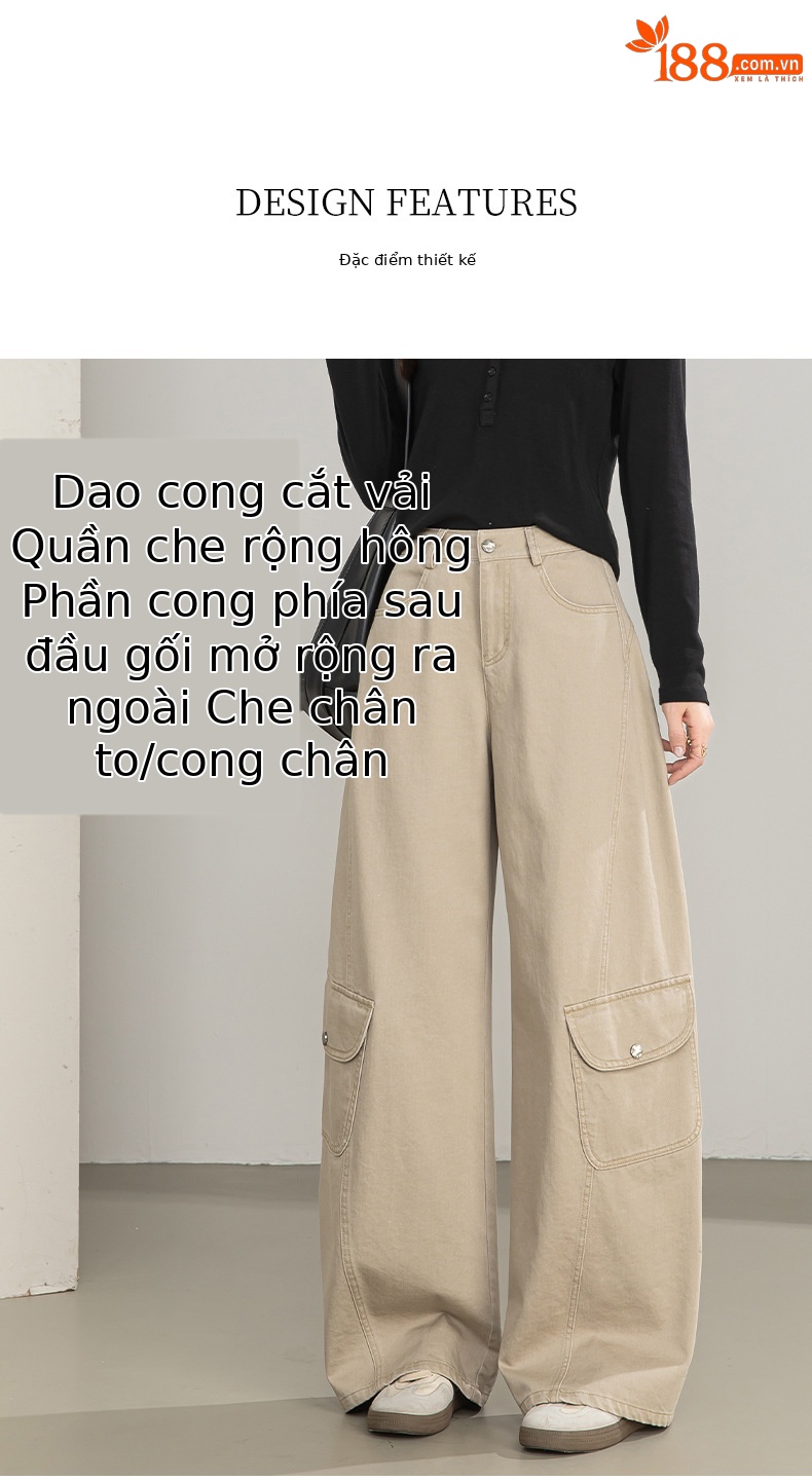 Quần ống rộng nữ eo cao túi lớn dáng suông thẳng — màu sắc chi tiết 7
