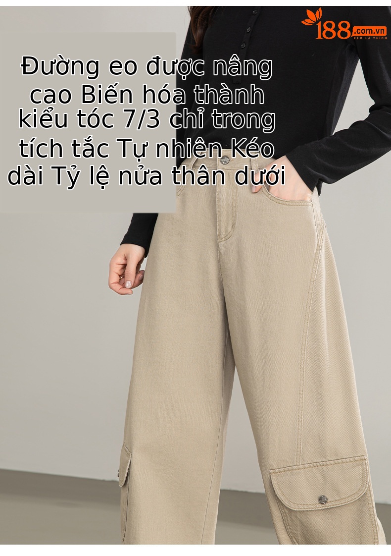 Quần ống rộng nữ eo cao túi lớn dáng suông thẳng — màu sắc chi tiết 9
