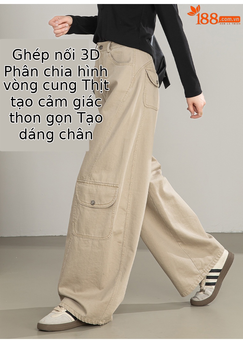 Quần ống rộng nữ eo cao túi lớn dáng suông thẳng — màu sắc chi tiết 11
