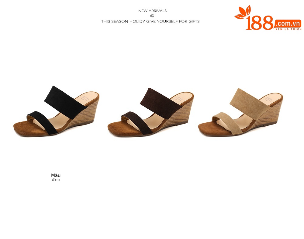 Sandal cao gót nữ quai ngang da bò lật gót 7 cm phong cách nghỉ dưỡng — màu nâu chi tiết 3