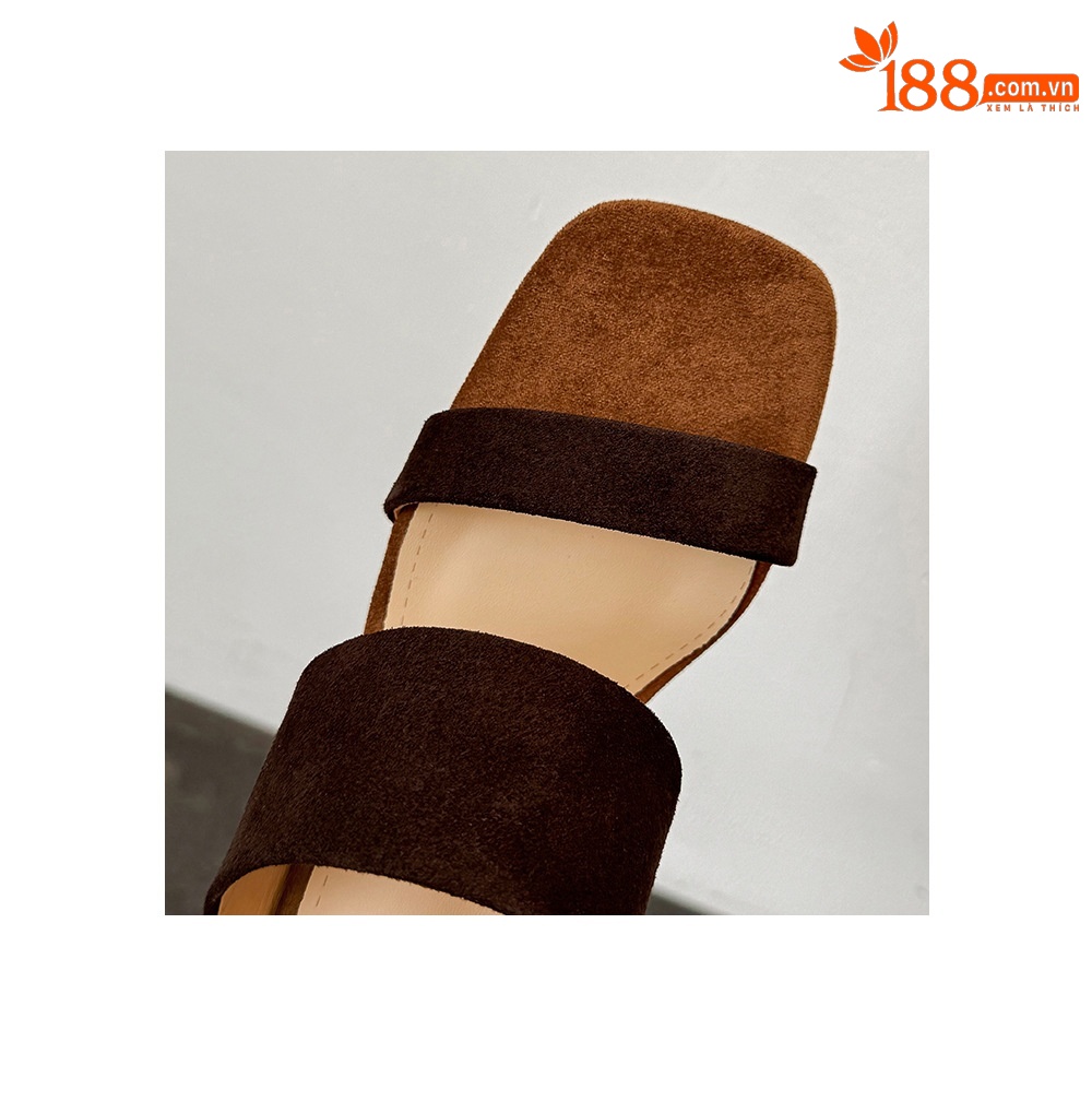 Sandal cao gót nữ quai ngang da bò lật gót 7 cm phong cách nghỉ dưỡng — màu nâu chi tiết 19