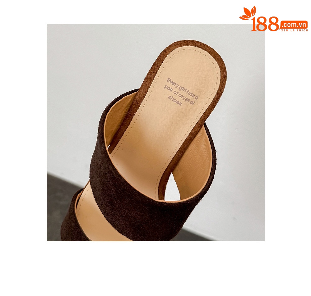 Sandal cao gót nữ quai ngang da bò lật gót 7 cm phong cách nghỉ dưỡng — màu nâu chi tiết 20