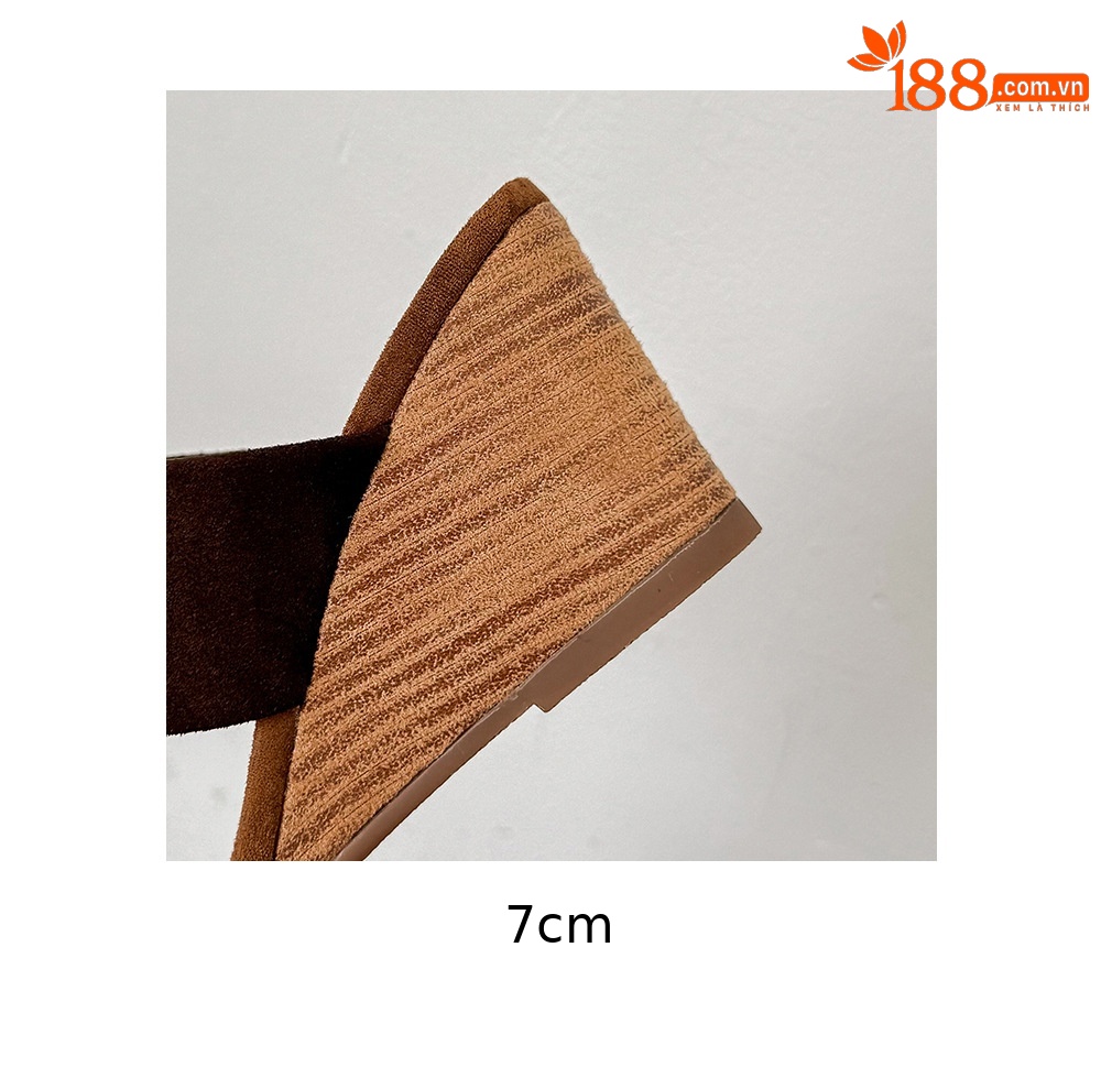 Sandal cao gót nữ quai ngang da bò lật gót 7 cm phong cách nghỉ dưỡng — màu nâu chi tiết 21