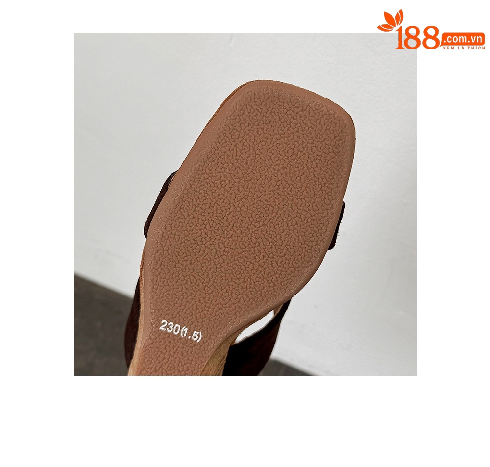 Sandal cao gót nữ quai ngang da bò lật gót 7 cm phong cách nghỉ dưỡng — màu nâu chi tiết 22
