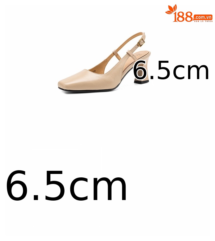 Sandal nữ cao gót 6,5 cm mũi hở quai khóa da bò — màu nâu chi tiết 3